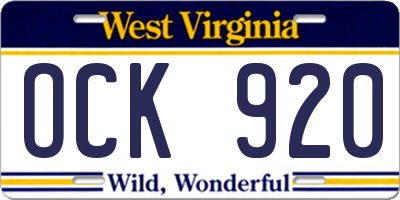 WV license plate OCK920