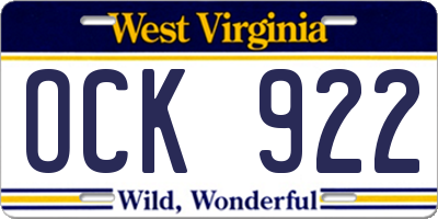 WV license plate OCK922