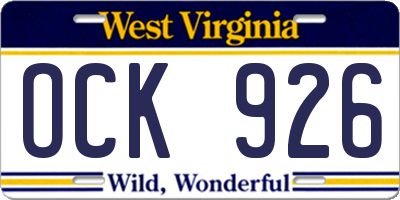 WV license plate OCK926