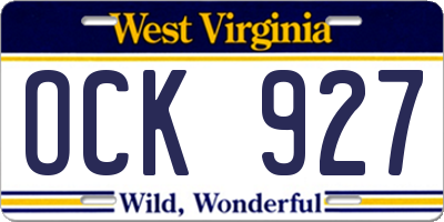 WV license plate OCK927