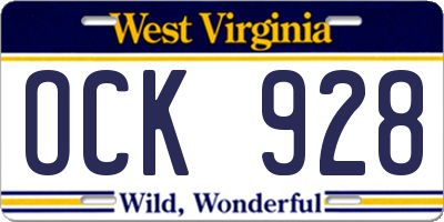 WV license plate OCK928