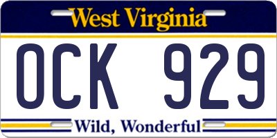 WV license plate OCK929
