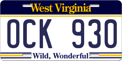 WV license plate OCK930