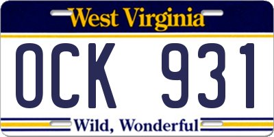 WV license plate OCK931