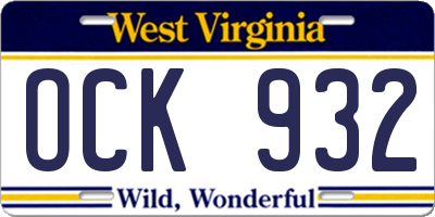 WV license plate OCK932