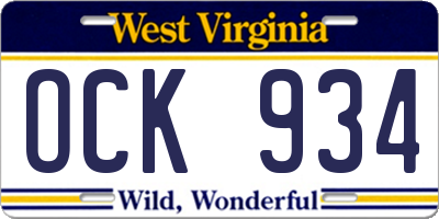 WV license plate OCK934