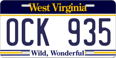 WV license plate OCK935