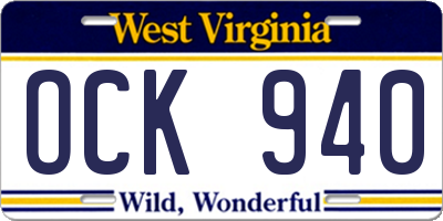 WV license plate OCK940