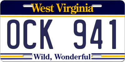 WV license plate OCK941
