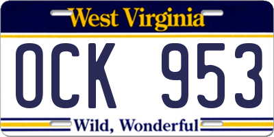 WV license plate OCK953