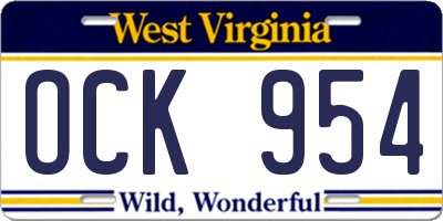 WV license plate OCK954