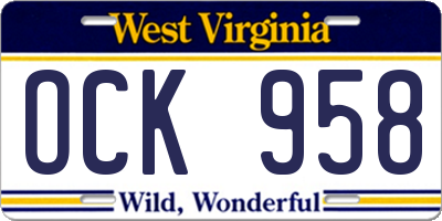 WV license plate OCK958