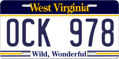 WV license plate OCK978