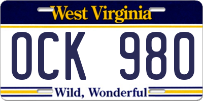WV license plate OCK980