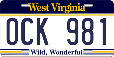 WV license plate OCK981