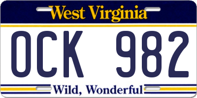 WV license plate OCK982