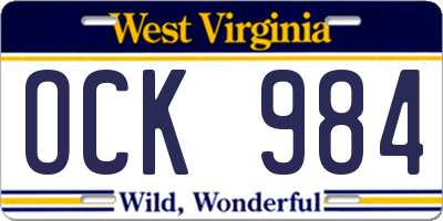 WV license plate OCK984