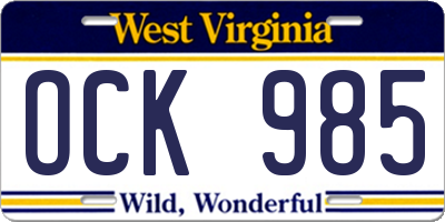 WV license plate OCK985