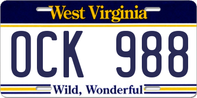 WV license plate OCK988