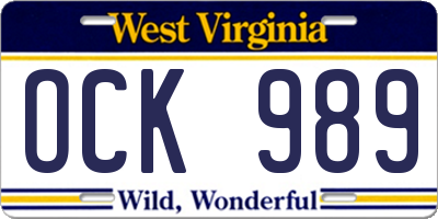 WV license plate OCK989
