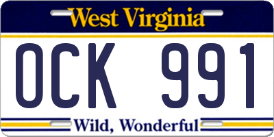 WV license plate OCK991