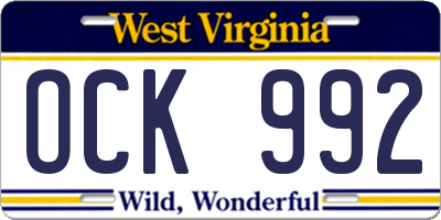 WV license plate OCK992