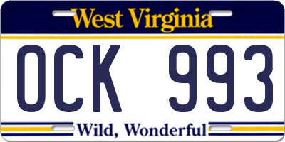 WV license plate OCK993
