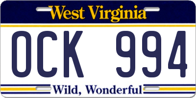 WV license plate OCK994