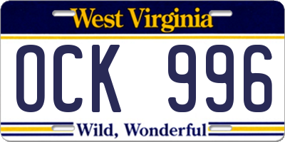 WV license plate OCK996