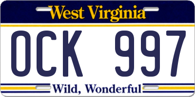 WV license plate OCK997