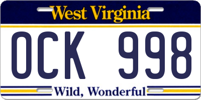 WV license plate OCK998