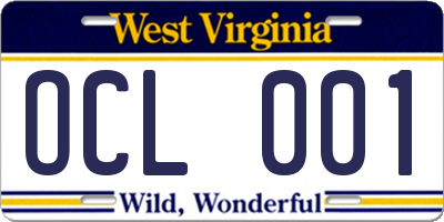 WV license plate OCL001