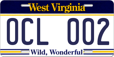 WV license plate OCL002