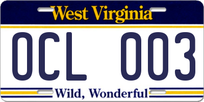 WV license plate OCL003