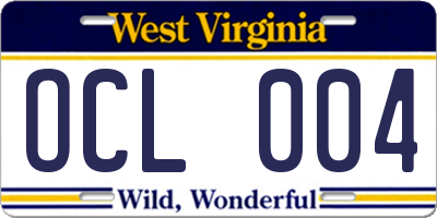 WV license plate OCL004