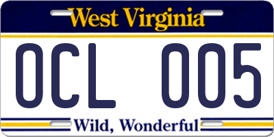 WV license plate OCL005