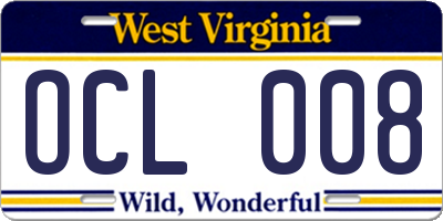 WV license plate OCL008