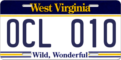 WV license plate OCL010