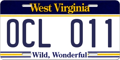 WV license plate OCL011