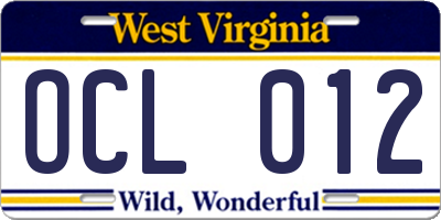 WV license plate OCL012