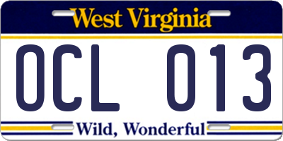 WV license plate OCL013