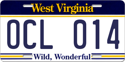 WV license plate OCL014