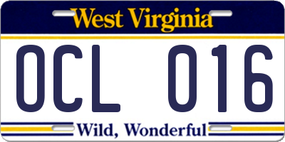 WV license plate OCL016