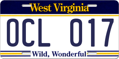 WV license plate OCL017