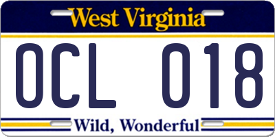 WV license plate OCL018