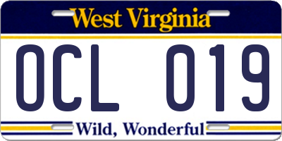 WV license plate OCL019