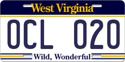 WV license plate OCL020