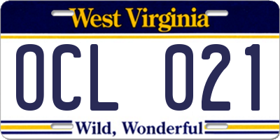 WV license plate OCL021