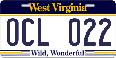 WV license plate OCL022