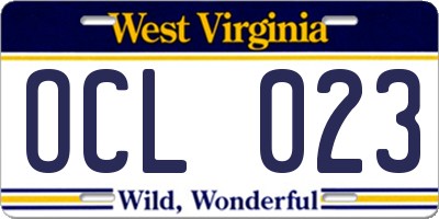 WV license plate OCL023